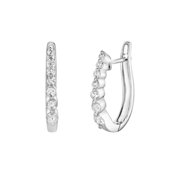 LuvMyJewelry Dewdrop Cascading Diamond Huggie Hoop Earrings In 14K White Gold
