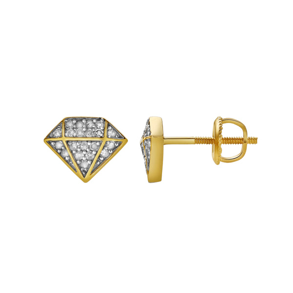 LuvMyJewelry Diadem 10K Yellow Gold Cluster Diamond Unisex Earrings - 0.15 Cts