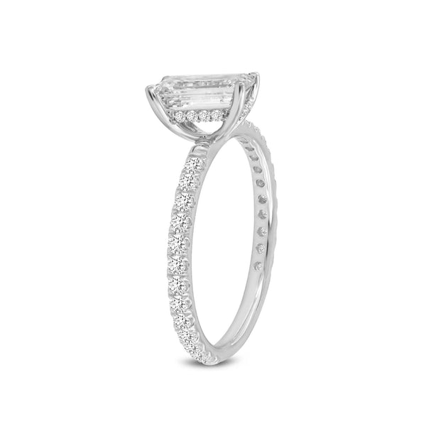 LuvMyJewelry Diadem 14K White Gold Emerald Cut Lab Grown Diamond Hidden Halo Engagement Ring - 2 Ctw