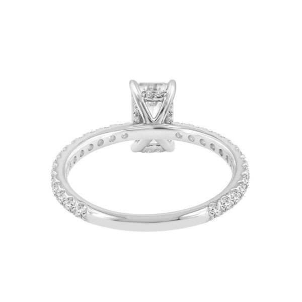 LuvMyJewelry Diadem 14K White Gold Emerald Cut Lab Grown Diamond Hidden Halo Engagement Ring - 2 Ctw