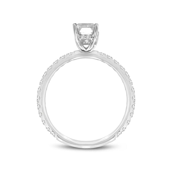 LuvMyJewelry Diadem 14K White Gold Emerald Cut Lab Grown Diamond Hidden Halo Engagement Ring - 2 Ctw