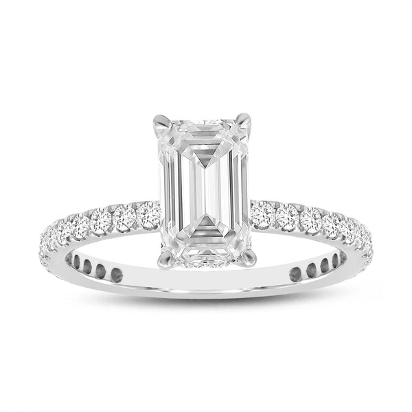 LuvMyJewelry Diadem 14K White Gold Emerald Cut Lab Grown Diamond Hidden Halo Engagement Ring - 2 ctw