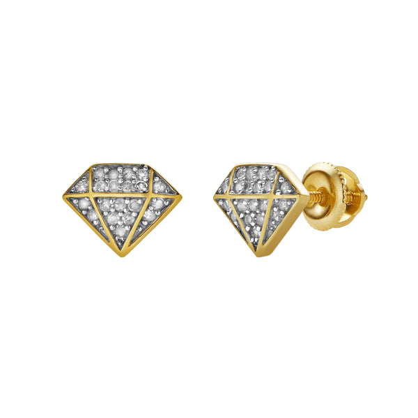 LuvMyJewelry Diadem L 10K Yellow Gold Cluster Diamond Unisex Earrings - 0.21 Cts