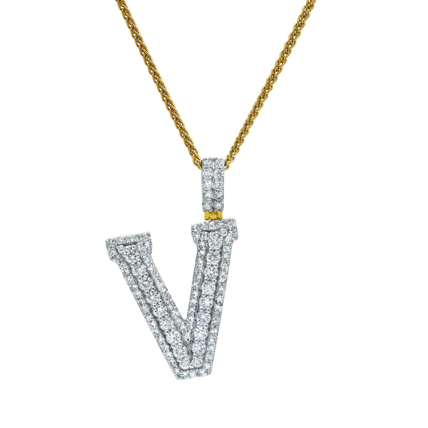 LuvMyJewelry Diamond Initial V - 2.08 (ct. Wt.) 14K Yellow Gold Initial Pendant