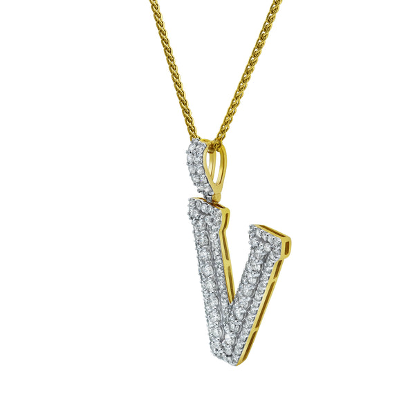 LuvMyJewelry Diamond Initial V - 2.08 (ct. Wt.) 14K Yellow Gold Initial Pendant