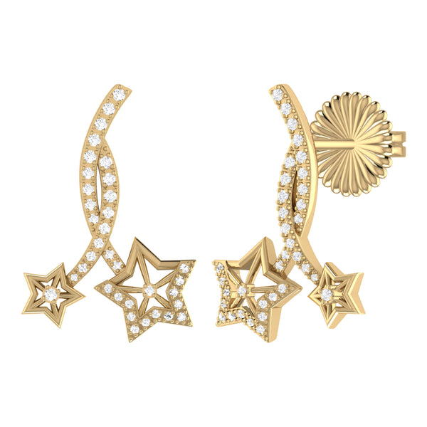 LuvMyJewelry Divergent Stars Diamond Twist Earrings in 14K Yellow Gold