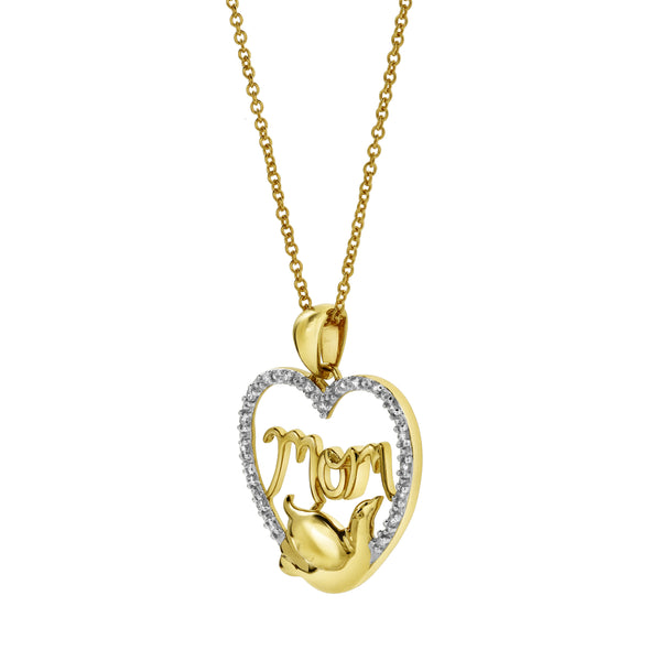 LuvMyJewelry Dove & Heart Mom Diamond Pendant In 10K Yellow Gold