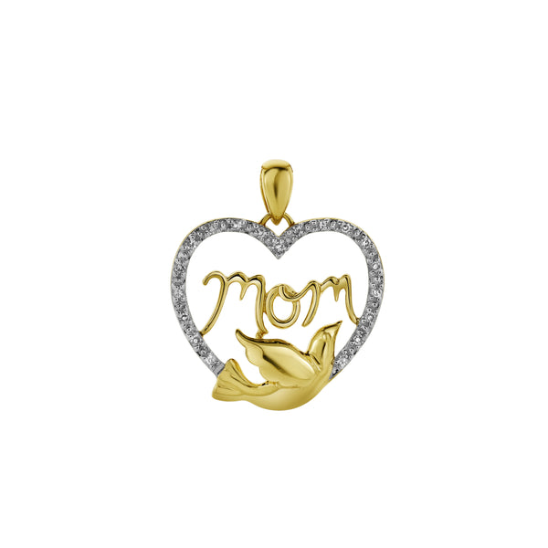 LuvMyJewelry Dove & Heart Mom Diamond Pendant In 10K Yellow Gold