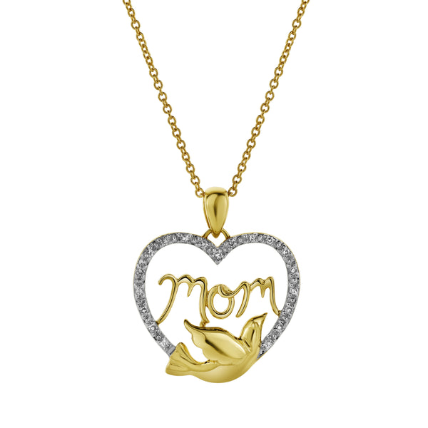 LuvMyJewelry Dove & Heart Mom Diamond Pendant in 10K Yellow Gold