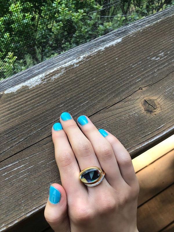 LuvMyJewelry Drama Queen Oval Diamond Mosaic Ring In 14K Yellow Gold Plated Sterling Silver