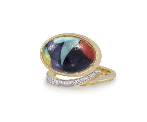 LuvMyJewelry Drama Queen Oval Diamond Mosaic Ring in 14K Yellow Gold Plated Sterling Silver