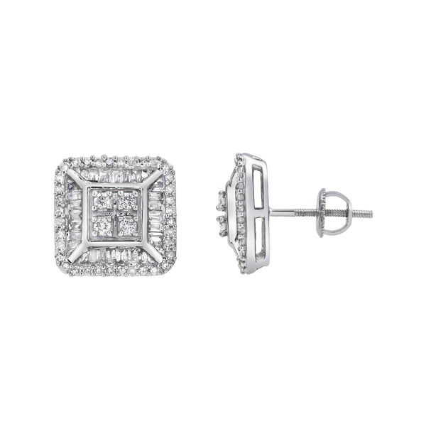 LuvMyJewelry Drip Buckle Diamond 1.00 Ct. Tw. 14K White Gold Earrings