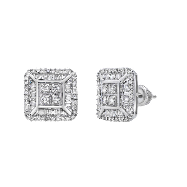 LuvMyJewelry Drip Buckle Diamond 1.00 ct. tw. 14K White Gold Earrings