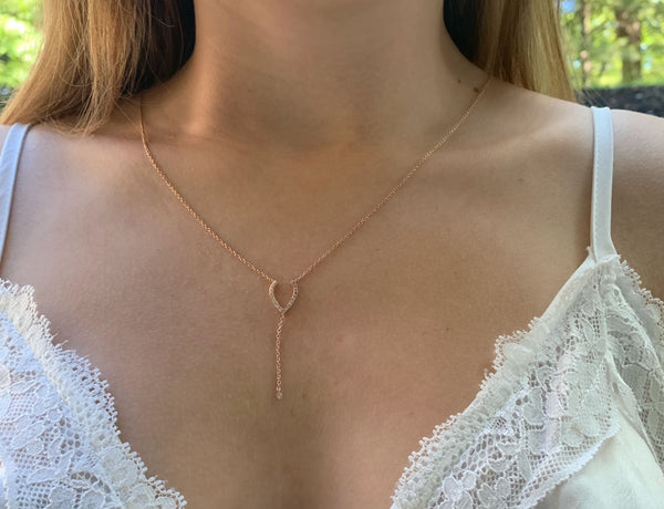 LuvMyJewelry Drizzle Drip Teardrop Bolo Adjustable Diamond Lariat Necklace In 14K Rose Gold Vermeil On Sterling Silver