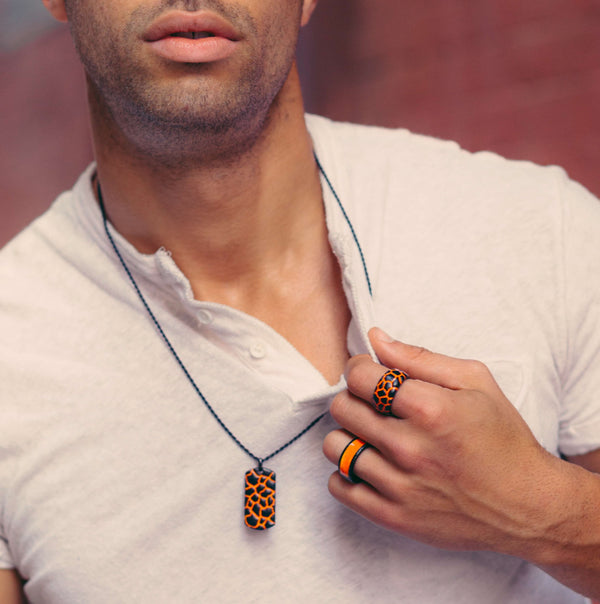 LuvMyJewelry Earth & Fire Black Rhodium Plated Sterling Silver Textured Red Orange Enamel Band Ring