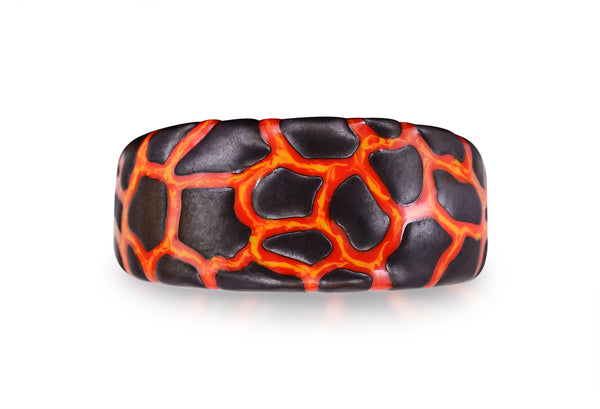LuvMyJewelry Earth & Fire Black Rhodium Plated Sterling Silver Textured Red Orange Enamel Band Ring