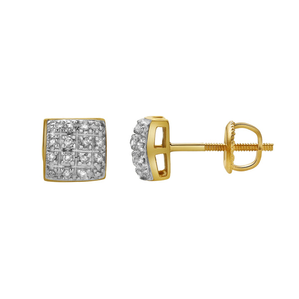 LuvMyJewelry Echo 10K Yellow Gold Cluster Diamond Unisex Earrings - 0.15 Cts