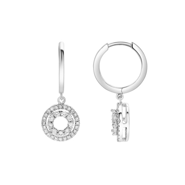 LuvMyJewelry Edwina Pave Round Diamond Drop Huggie Hoop Earrings In 14K White Gold