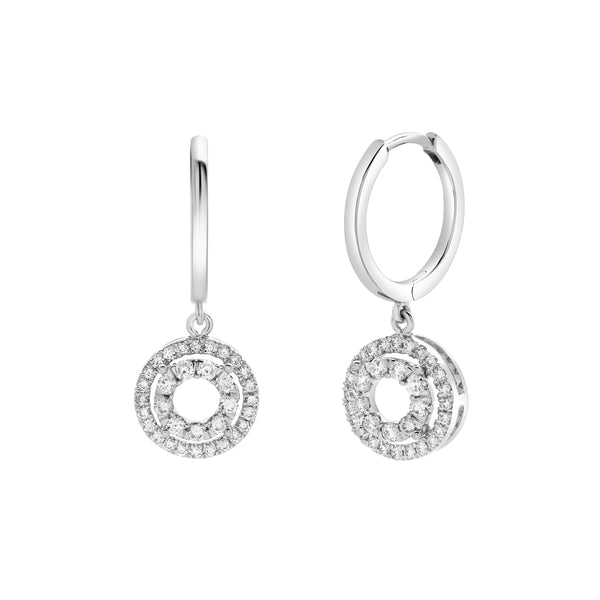 LuvMyJewelry Edwina Pave Round Diamond Drop Huggie Hoop Earrings in 14K White Gold