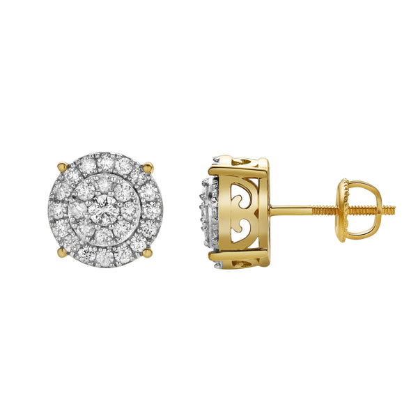 LuvMyJewelry Eirlys 10K Yellow Gold Cluster Diamond Unisex Earrings - 0.77 Cts