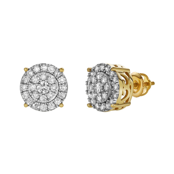 LuvMyJewelry Eirlys 10K Yellow Gold Cluster Diamond Unisex Earrings - 0.77 Cts