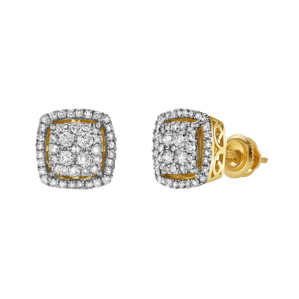LuvMyJewelry Elantris 10K Yellow Gold Cluster Diamond Unisex Earrings - 0.48 Cts