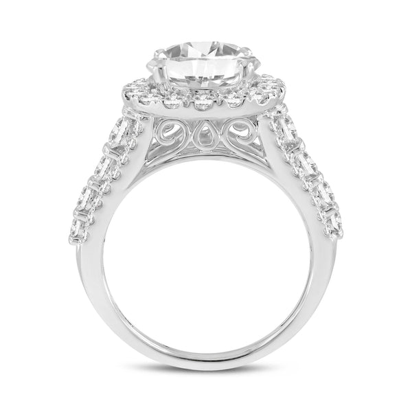 LuvMyJewelry Elara 14K White Gold Round Cut Lab Grown Diamond Halo Engagement Ring - 4.45 Ct