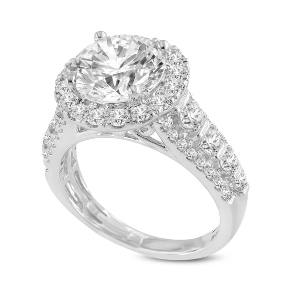 LuvMyJewelry Elara 14K White Gold Round Cut Lab Grown Diamond Halo Engagement Ring - 4.45 Ct
