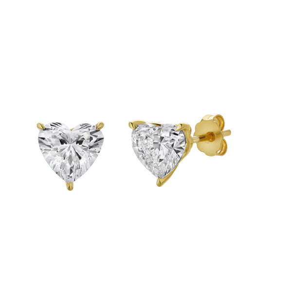 LuvMyJewelry Elaria 14K Yellow Gold Lab Grown Heart Solitaire Diamond Earrings - 1.70 Cts