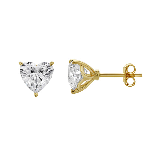 LuvMyJewelry Elaria 14K Yellow Gold Lab Grown Heart Solitaire Diamond Earrings - 2 Cts