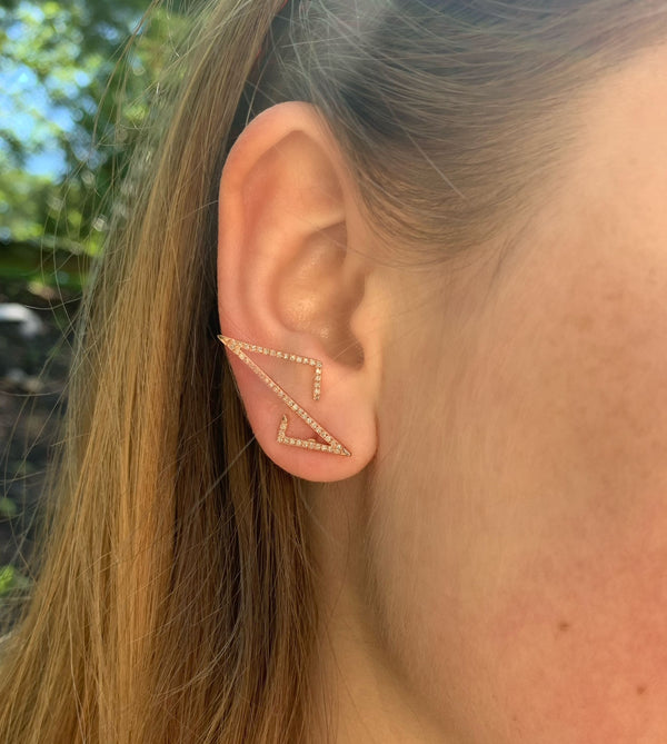 LuvMyJewelry Electric Spark Zig Zag Diamond Earrings In 14K Rose Gold Vermeil On Sterling Silver