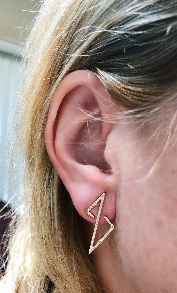 LuvMyJewelry Electric Spark Zig Zag Diamond Earrings In 14K Yellow Gold Vermeil On Sterling Silver