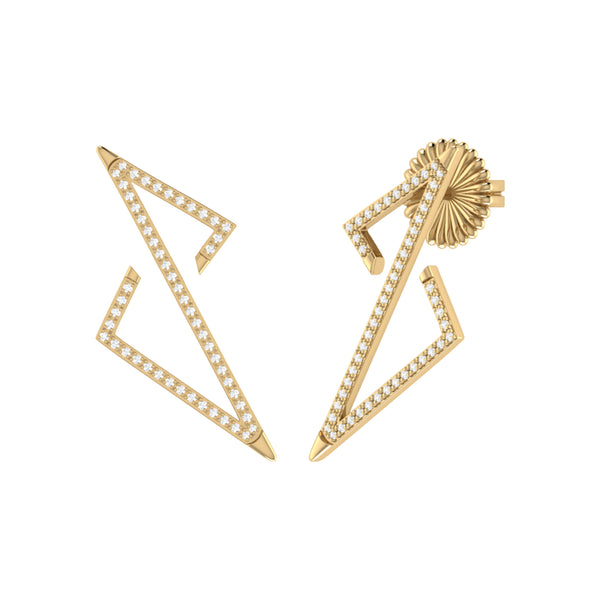 LuvMyJewelry Electric Spark Zig Zag Diamond Earrings in 14K Yellow Gold Vermeil on Sterling Silver