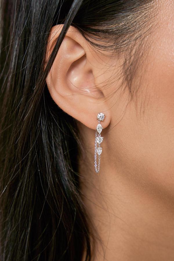 LuvMyJewelry Elenya 14K White Gold Lab Grown Diamond Chain Earrings – 1.25 Ct