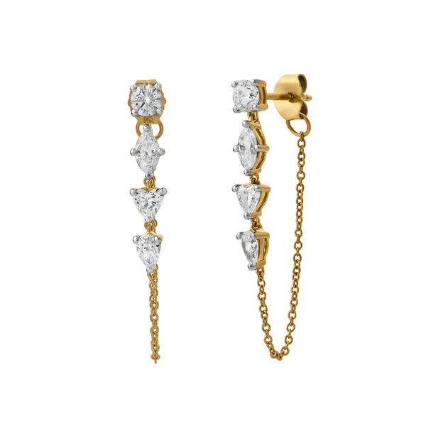 LuvMyJewelry Elenya 14K Yellow Gold Lab Grown Diamond Chain Earrings – 1.25
