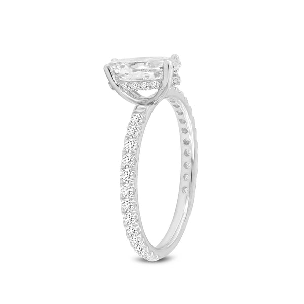 LuvMyJewelry Eliana 14K White Gold Oval Lab Grown Diamond Hidden Halo Engagement Ring - 2 Ct