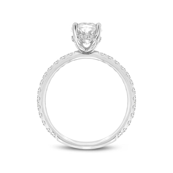 LuvMyJewelry Eliana 14K White Gold Oval Lab Grown Diamond Hidden Halo Engagement Ring - 2 Ct
