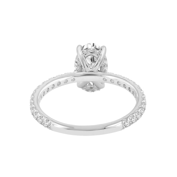 LuvMyJewelry Eliana 14K White Gold Oval Lab Grown Diamond Hidden Halo Engagement Ring - 2 Ct