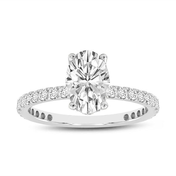 LuvMyJewelry Eliana 14K White Gold Oval Lab Grown Diamond Hidden Halo Engagement Ring - 2 Ct