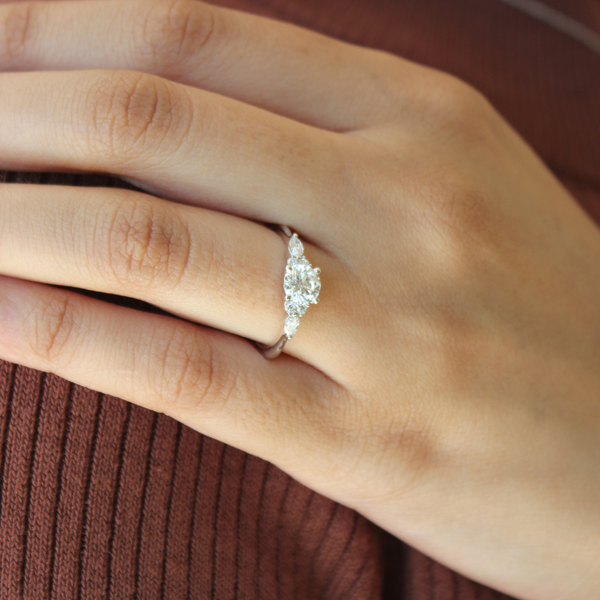 LuvMyJewelry Elora 14K White Gold Round & Marquise Cut Lab Grown Diamond Engagement Ring - 1 Ct