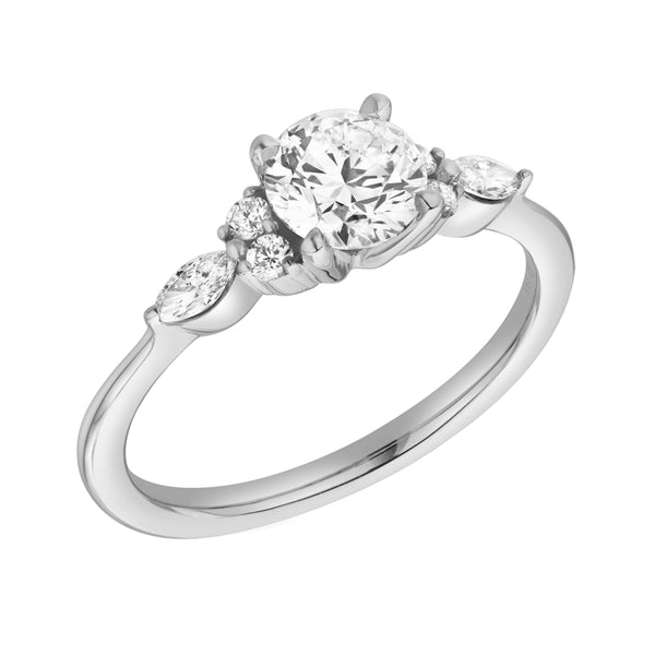 LuvMyJewelry Elora 14K White Gold Round & Marquise Cut Lab Grown Diamond Engagement Ring - 1 Ct
