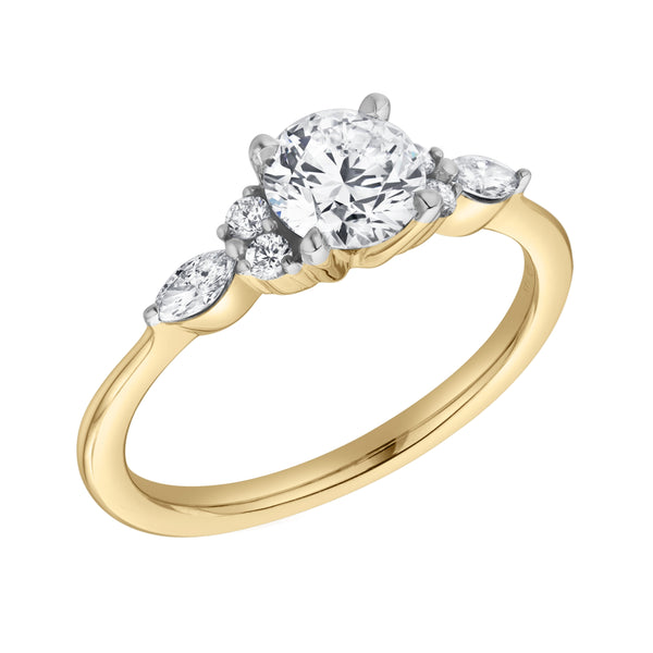 LuvMyJewelry Elora 14K Yellow Gold Round & Marquise Cut Lab Grown Diamond Engagement Ring - 1 Ct