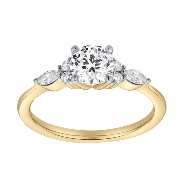 LuvMyJewelry Elora 14K Yellow Gold Round & Marquise Cut Lab Grown Diamond Engagement Ring - 1 Ct