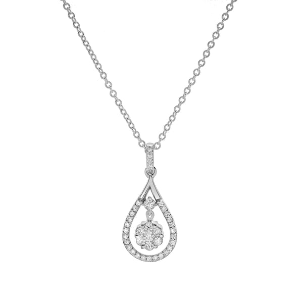 LuvMyJewelry Elysian Teardrop Diamond Pendant 14K White Gold