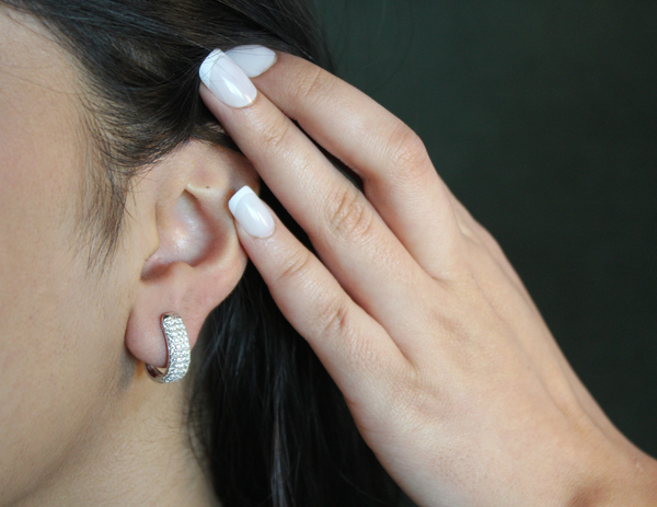 LuvMyJewelry Ember Diamond Dome Huggie Hoop Earrings In 14K White Gold