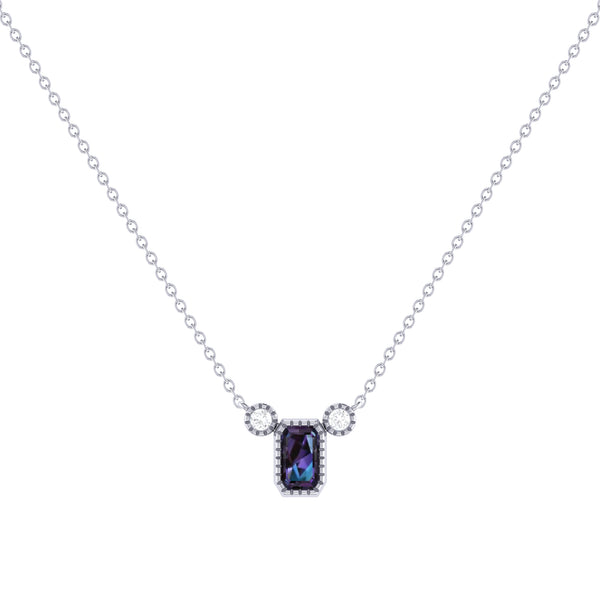 LuvMyJewelry Emerald Cut Alexandrite & Diamond Birthstone Necklace In 14K White Gold