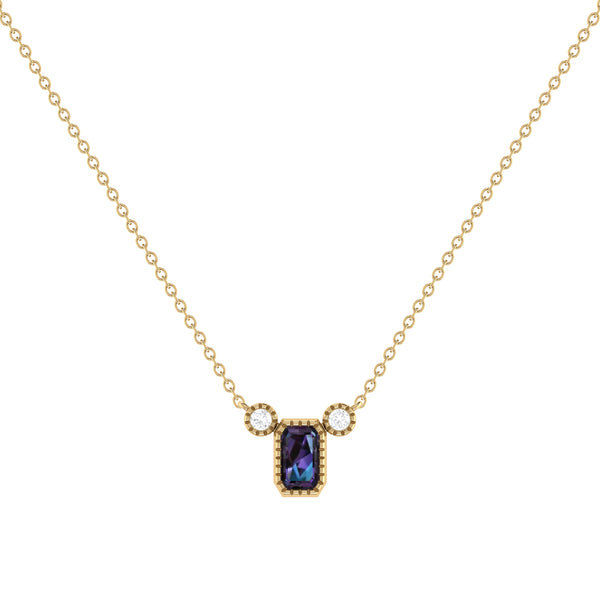 LuvMyJewelry Emerald Cut Alexandrite & Diamond Birthstone Necklace In 14K Yellow Gold