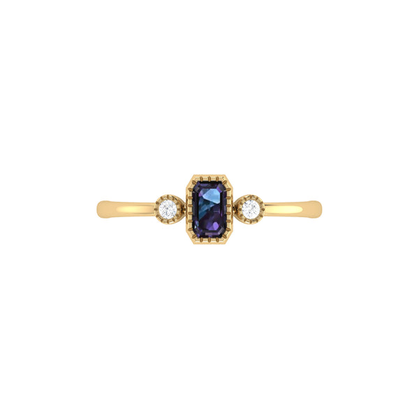 LuvMyJewelry Emerald Cut Alexandrite & Diamond Birthstone Ring In 14K Yellow Gold