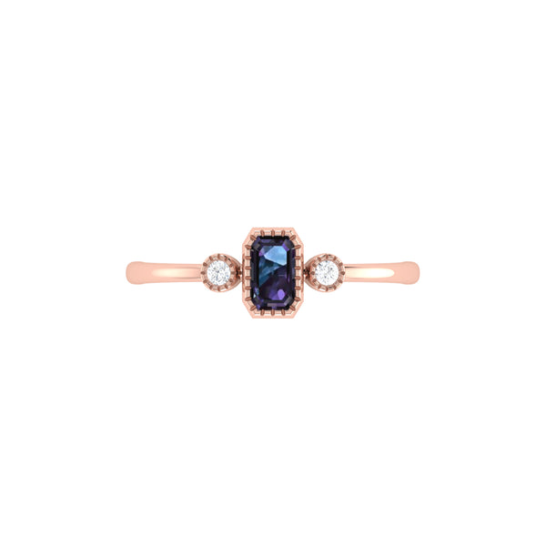 LuvMyJewelry Emerald Cut Alexandrite & Diamond Birthstone Ring In 14K Rose Gold