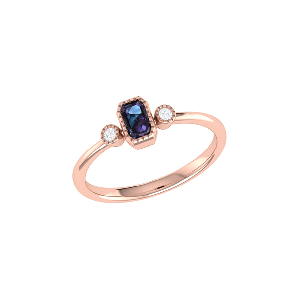 LuvMyJewelry Emerald Cut Alexandrite & Diamond Birthstone Ring In 14K Rose Gold